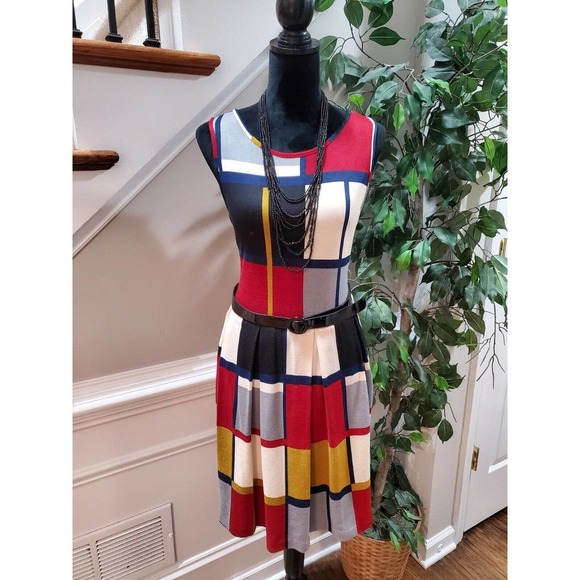 Women's Multicolor Polyester Round Neck Sleeveless Casual Knee Length Dress 10 - Picture 1 of 10